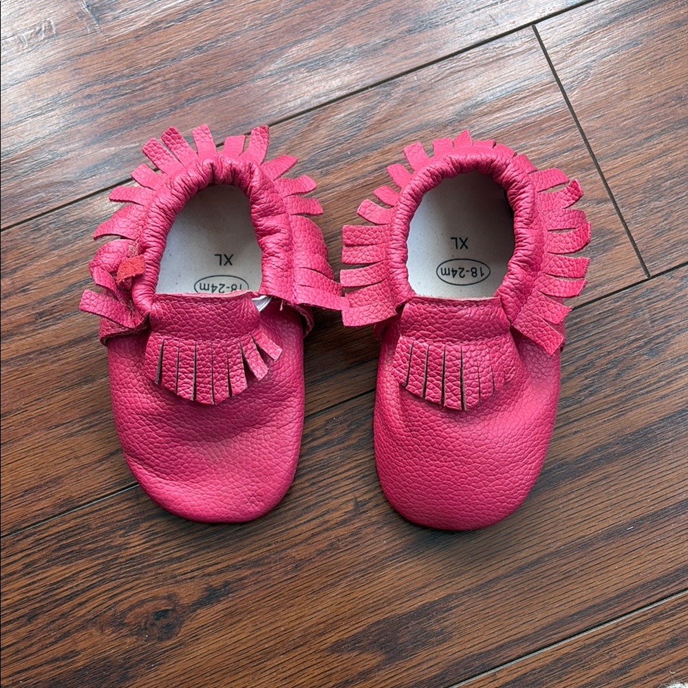 Pink Baby Moccasins with Fringe
